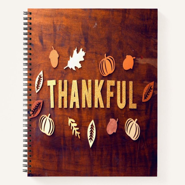 Thankful Thanksgiving Fall Leaves Pumpkin Notebook (Front)