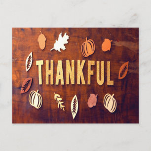 Thankful Thanksgiving Fall Leaves Pumpkin Postcard