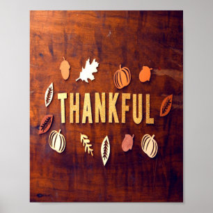 Thankful Thanksgiving Fall Leaves Pumpkin Poster