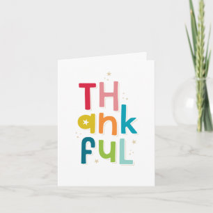 THANKFUL thanksgiving modern bright colourful type Thank You Card