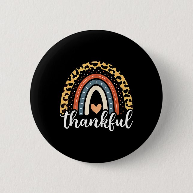 Thankful Thanksgiving Rainbow Leopard Print  2 Inch Round Button (Front)