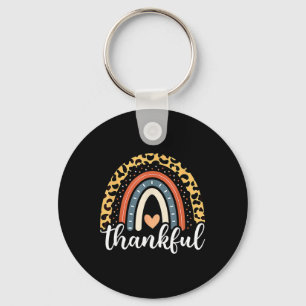 Thankful Thanksgiving Rainbow Leopard Print Keychain