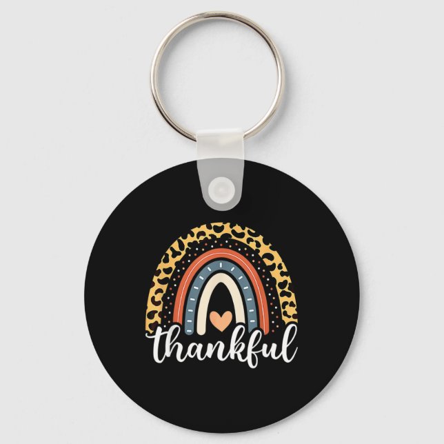 Thankful Thanksgiving Rainbow Leopard Print  Keychain (Front)