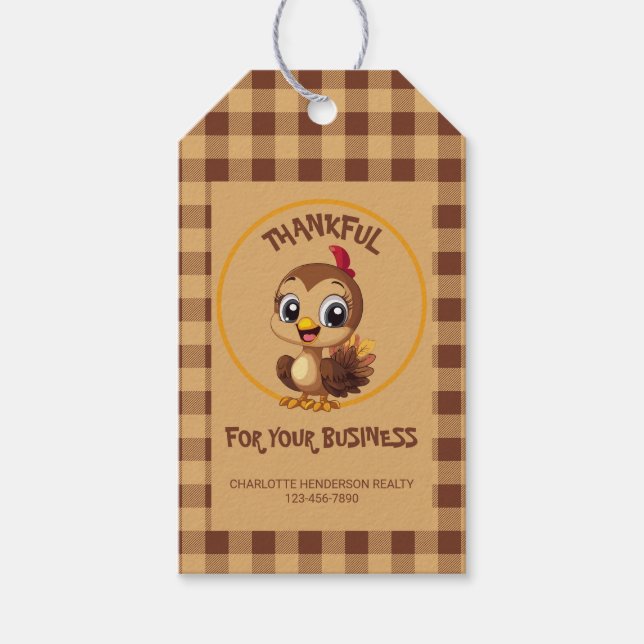 Thankful Thanksgiving Turkey Holiday  Gift Tags (Front)