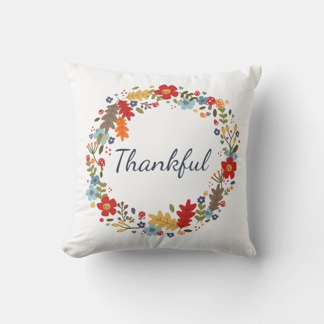 Thankful Throw Pillow Thanksgiving Home Gift (Front)