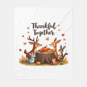 Thankful Together – Cute Woodland Animals Thanksgi Fleece Blanket