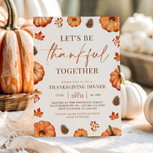 Thankful Together Fall Pumpkin Thanksgiving Dinner Invitation