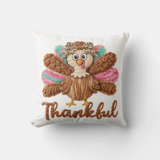 Thankful Turkey Design – Latch Hook Yarn Crochet S Throw Pillow (Front)
