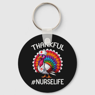 Thankful Turkey Nurse Life Cute Thanksgiving Scrub Keychain