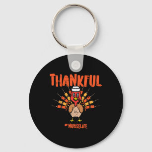 Thankful Turkey Nurse Life Cute Thanksgiving Scrub Keychain