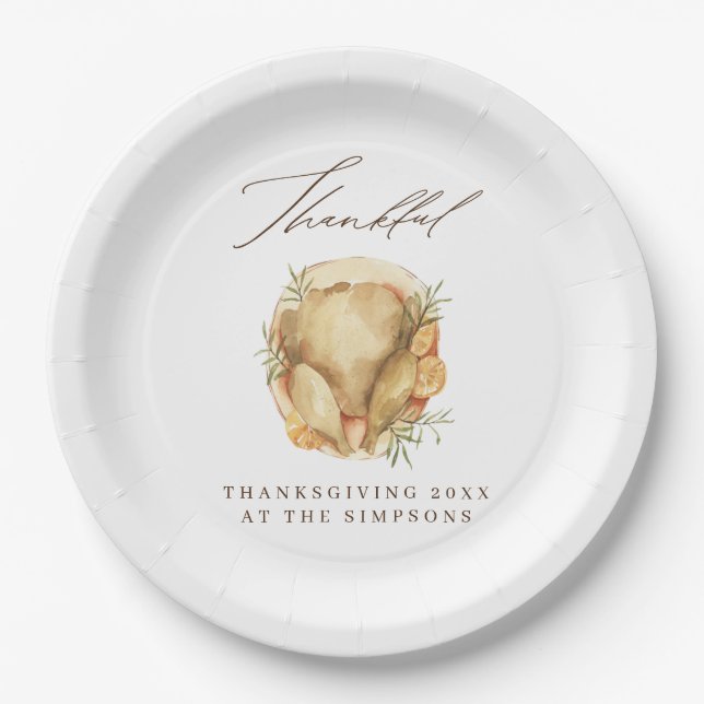 Thankful Turkey Thanksgiving Personalized Paper Plate (Front)