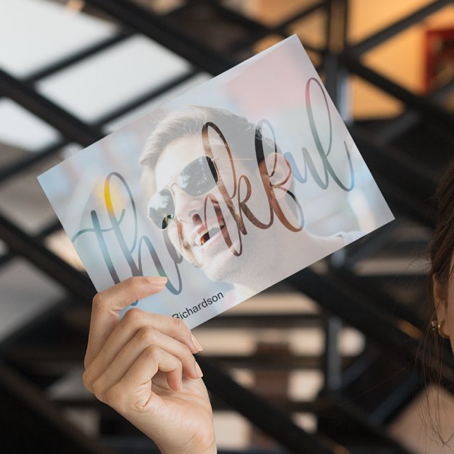 Thankful Typography Photo Memorial Thank You Card (Creator Uploaded)