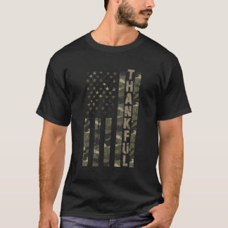 Thankful United States Distressed Camo W Us Flag T-Shirt