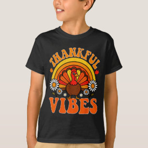 Thankful Vibes Autumn Retro Turkey Thanksgiving Ra T-Shirt