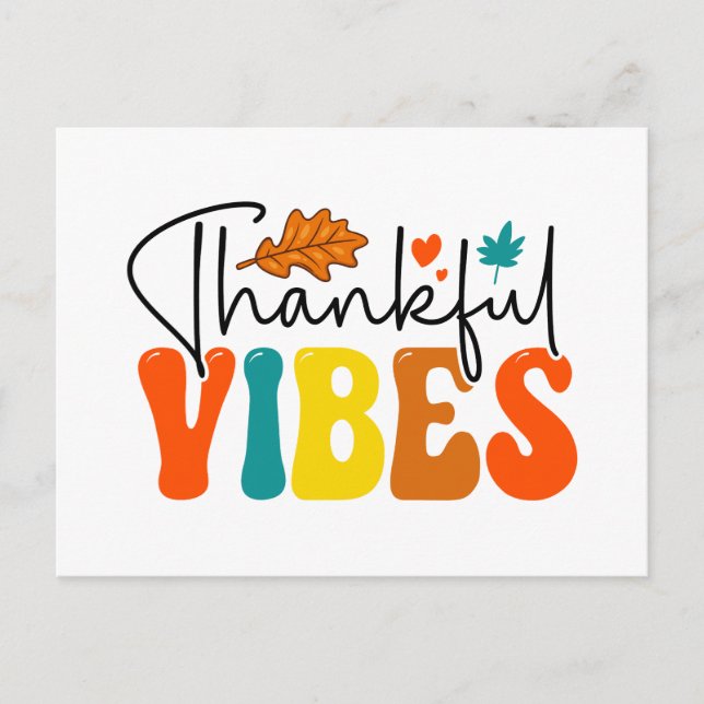 Thankful Vibes Fall Autumn Thanksgiving Holiday Postcard (Front)