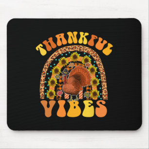 THANKFUL VIBES Rainbow Turkey Fall Retro Groovy Th Mouse Pad