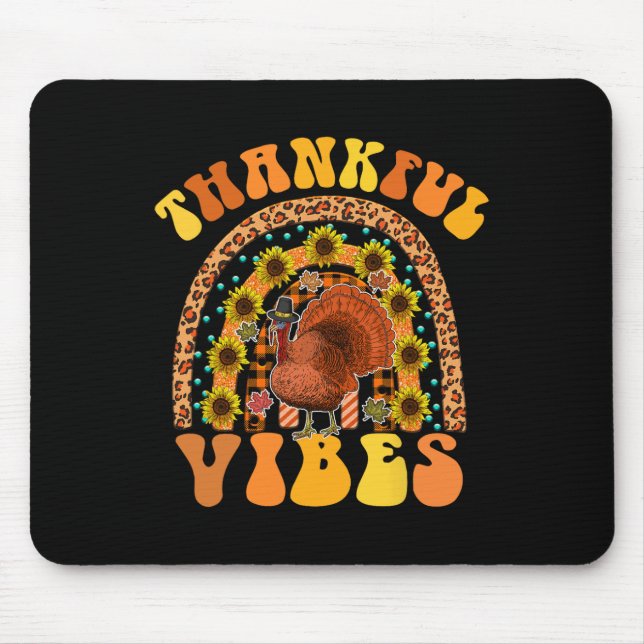 THANKFUL VIBES Rainbow Turkey Fall Retro Groovy Th Mouse Pad (Front)