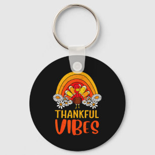 Thankful Vibes Turkey Retro Groovy Thanksgiving Ra Keychain