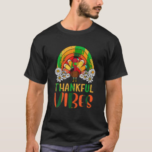 Thankful Vibes Turkey Retro Groovy Thanksgiving Ra T-Shirt