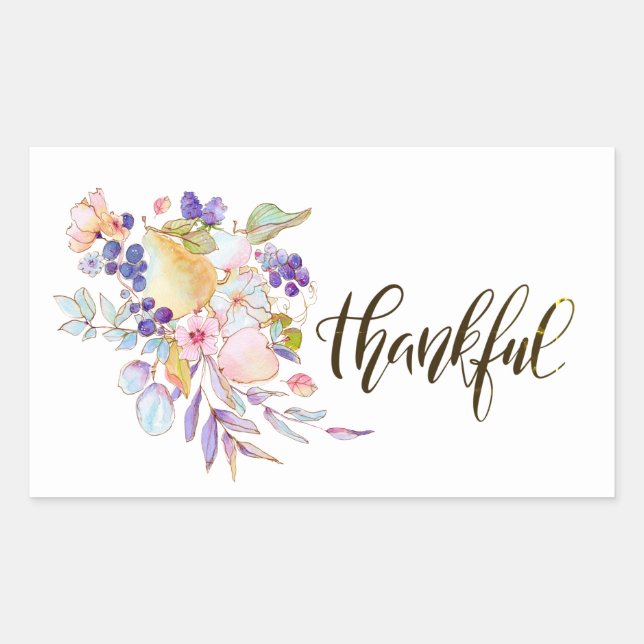 Thankful Watercolor Floral Thanksgiving Sticker (Front)