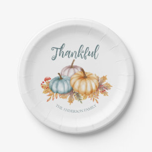 Thankful watercolor pumpkins Thanksgiving party Paper Plate