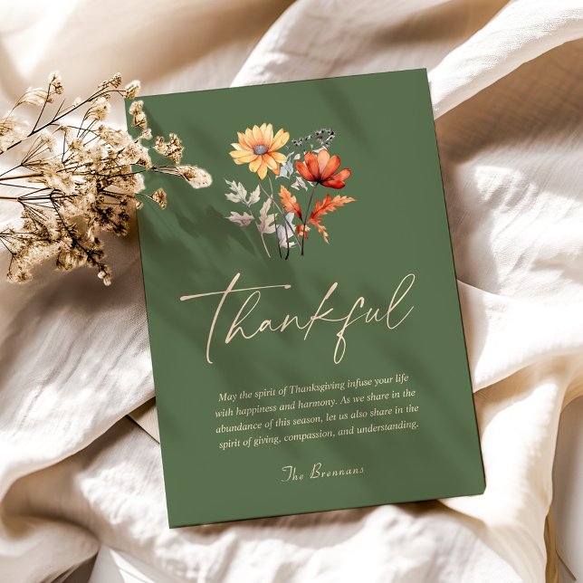 Thankful Wildflower Modern Rustic Thanksgiving Holiday Card (Thankful Wildflower Modern Rustic Thanksgiving Holiday Card)