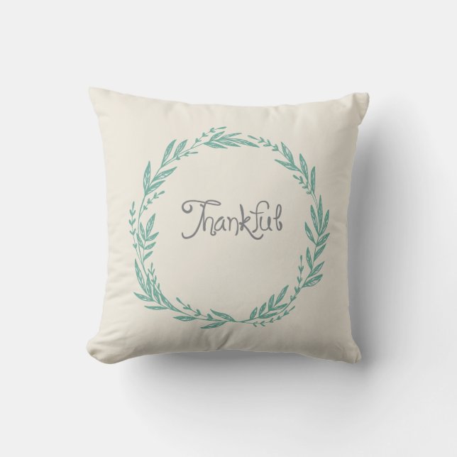Thankful Wreath Throw Pillow (Front)