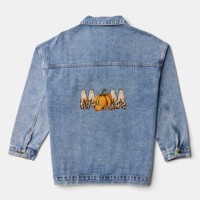Thankgiving Mom Pumpkin Leopart Denim Jacket (Back)