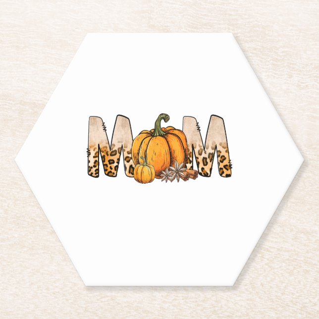 Thankgiving Mom Pumpkin Leopart Paper Coaster (Front)