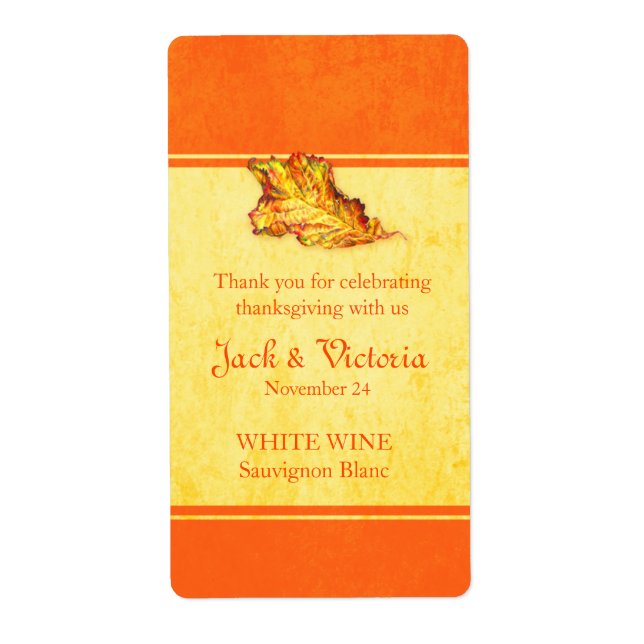 Thankgiving wine personalized label autumn leaf (Front)