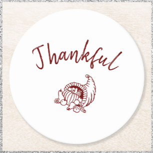 Thankkful Cornucopia Paper Coasters - White