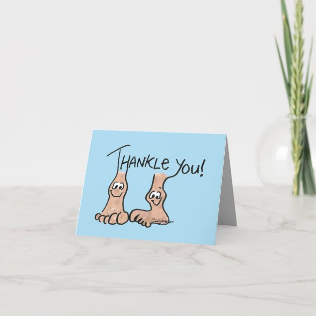 Thankle Cartoon Thank You Card Blue (Front)