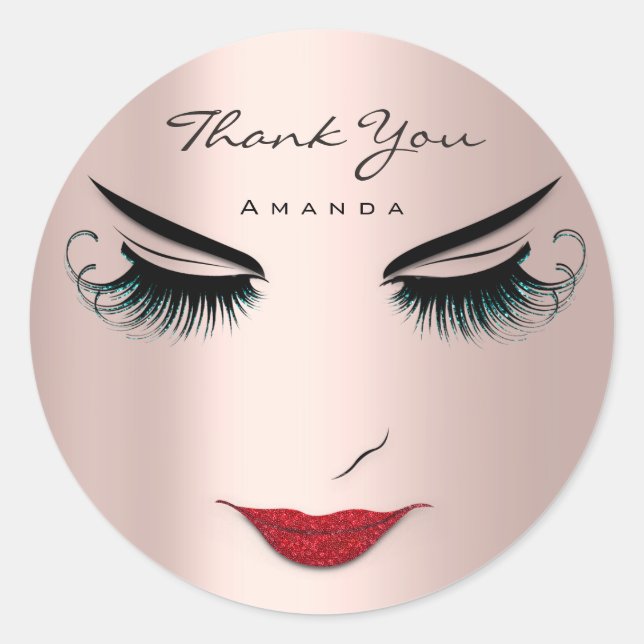 ThankName Eyelash Sweet 16th Rose Logo Qr Blush Classic Round Sticker (Front)