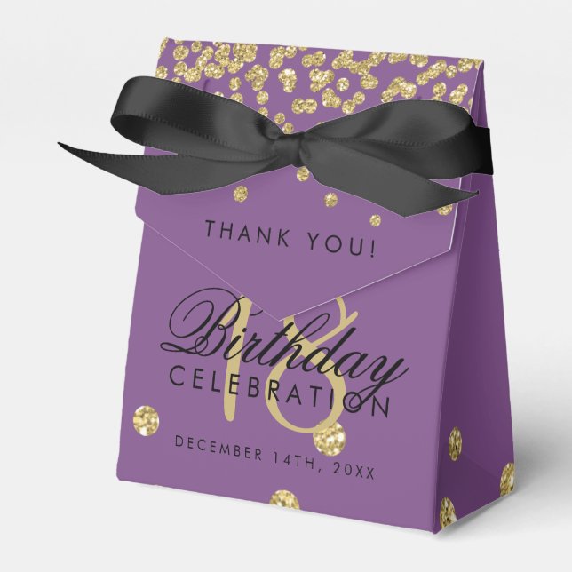 Thanks 18th Birthday Gold Glitter Confetti Purple Favor Box (Front Side)