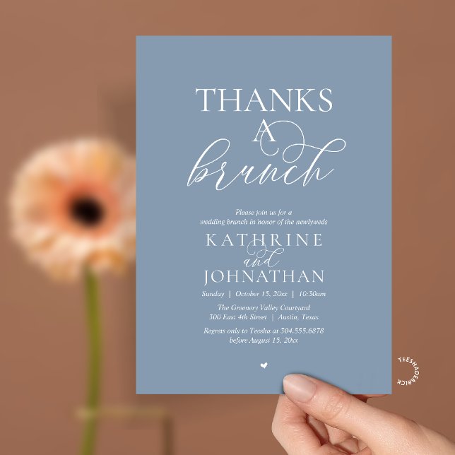Thanks A Brunch, Modern Classy Wedding Invitation (Thanks A Brunch, Modern Classy Wedding Invitation Card in Dusty Blue)