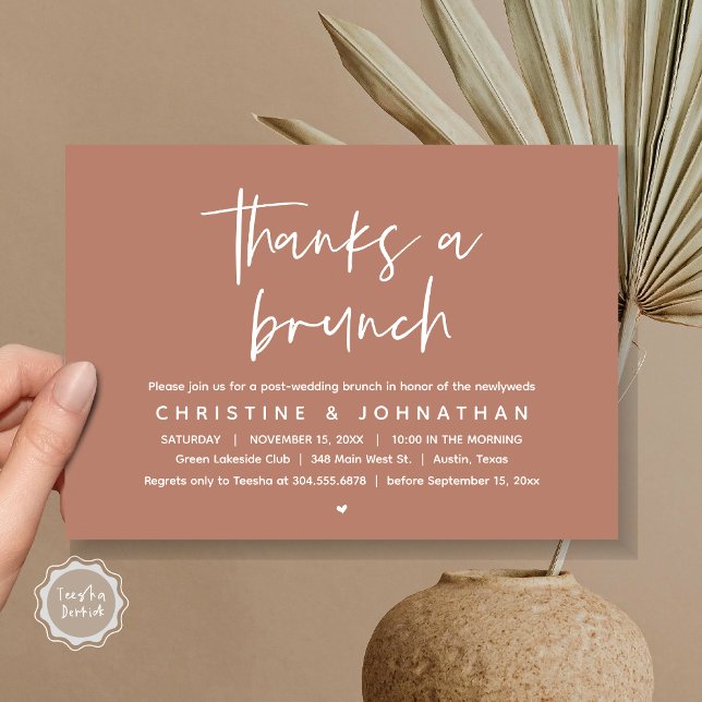 Thanks A Brunch, Modern Post Wedding Celebration Invitation (Thanks a brunch, The Morning After, post wedding celebration invitation card, PDF, Terracotta Brown)