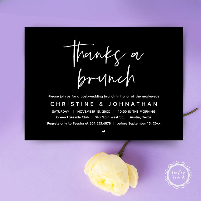 Thanks A Brunch, Modern Post Wedding Celebration Invitation (Thanks a brunch, The Morning After, post wedding celebration invitation card, PDF, Classy Black)