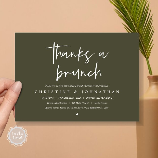Thanks a brunch, post wedding celebration invitati invitation (Thanks A Brunch, Wedding Elopement Invitation Card, PDF, Modern Wedding Party, Olive Green)