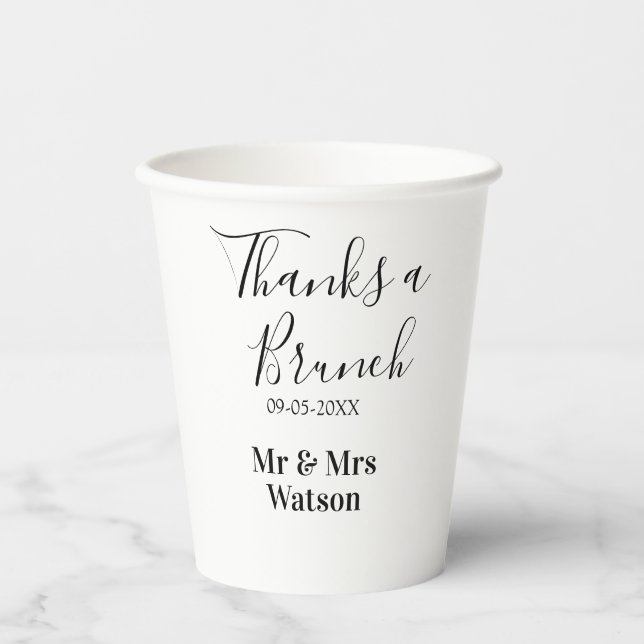 Thanks a brunch post wedding name date simple  paper cups (Front)