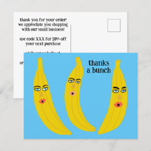 THANKS A BUNCH Funny Bananas ORDER THANK YOU QR Postcard