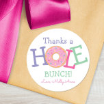 Thanks a Hole Bunch Doughnut Birthday Party Favour Classic Round Sticker<br><div class="desc">This design is in our doughnut theme, featuring cute doughnut images with sprinkles, in a pink, purple and mint green colour scheme. Click the customize button if you would like to move/scale the images and further modify the text! Variations of this design, additional colours, as well as coordinating products are...</div>