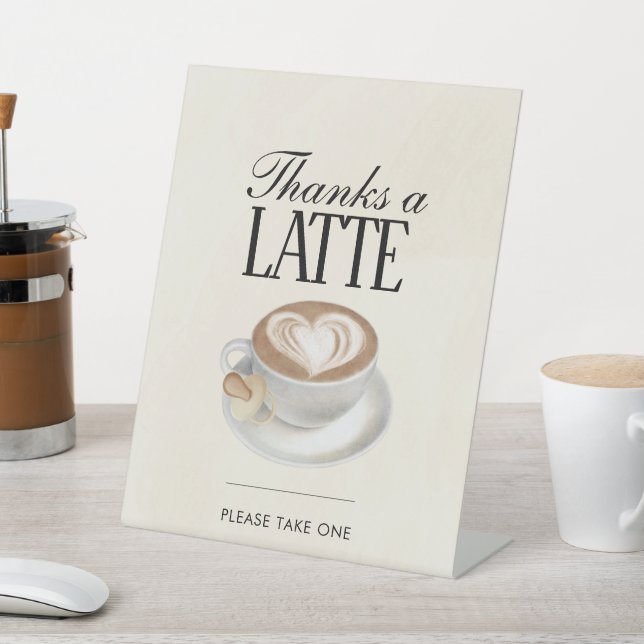 Thanks a Latte Baby Is Brewing Shower Party Favour Pedestal Sign (In SItu)