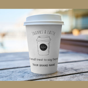Thanks a latte coffee shop logo square sticker