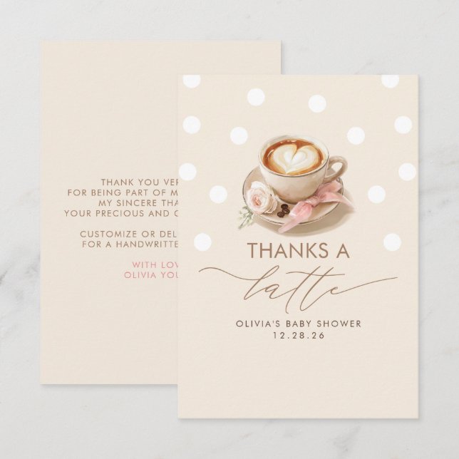 Thanks a Latte Coffee Themed Thank You Card (Front/Back)