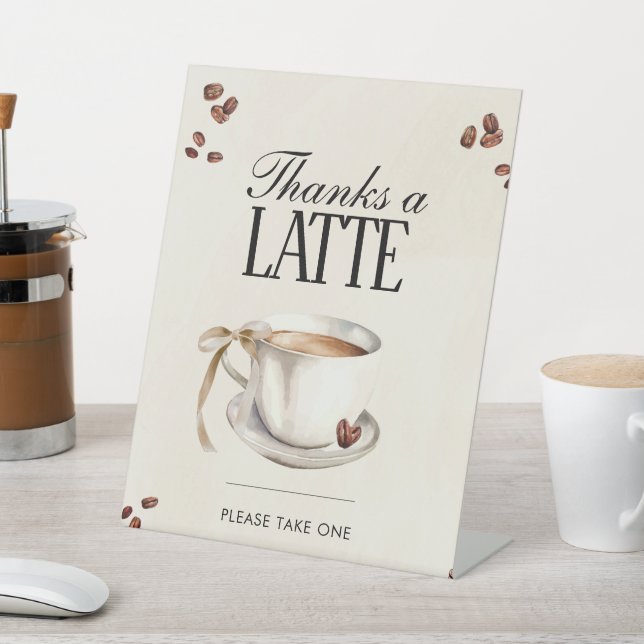 Thanks a Latte Love Is Brewing Shower Party Favour Pedestal Sign (In SItu)