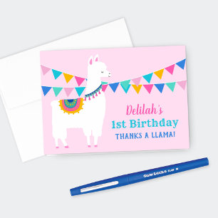 Thanks a Llama Pink Birthday Party Thank You Card