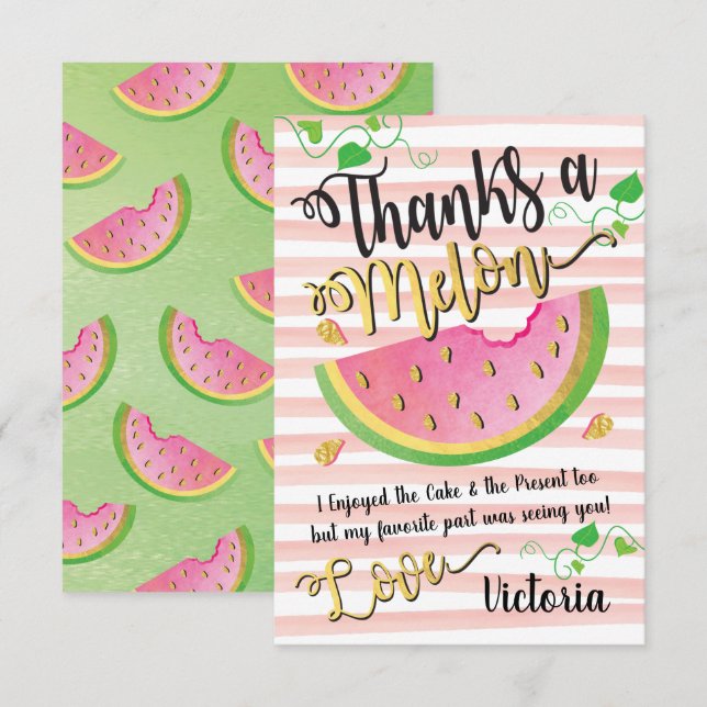 Thanks a Melon Watermelon Thank you note card (Front/Back)