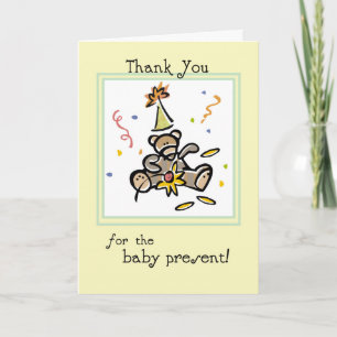Thanks Baby Gift, Yellow, Teddy Bear Thank You Card