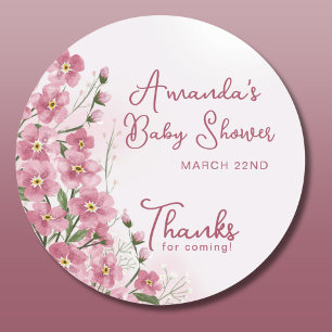 Thanks Baby in Bloom Girl Pink Floral Shower Classic Round Sticker