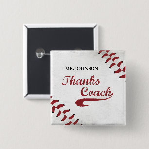 Thanks Baseball Coach Large Grunge Baseball 2 Inch Square Button